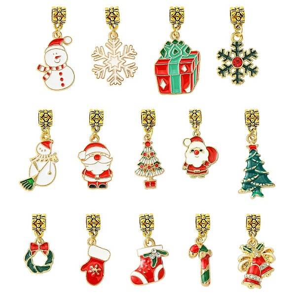 14Pcs Christmas Theme Alloy Enamel Pendants