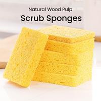 6 Counts Compressed Wood Pulp Sponges for Washing Dishes and Cleaning the Kitchen and Bath, Non-Scratch Natural Scrub Sponges...