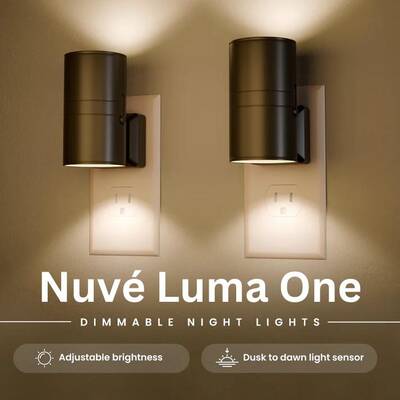 Nuvé Luma One Luxury Plug-in Sconce Night Light with Auto Dimming, Low Profile Design, LED Light Soft Glow, and Adjustab