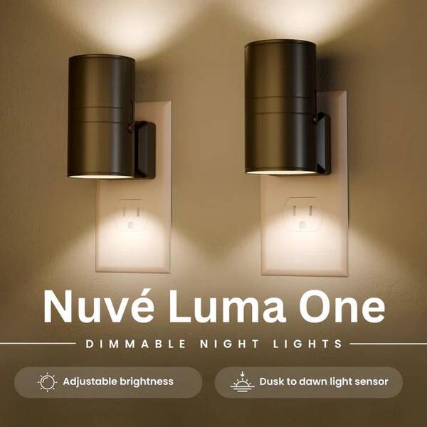Nuvé Luma One Luxury Plug-in Sconce Night Light with Auto Dimming, Low Profile Design, LED Light Soft Glow, and Adjustab