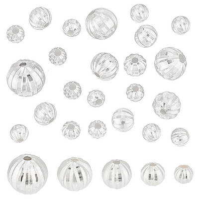 20Pcs 5 Style Fancy Cut Faceted Round 925 Sterling Silver Beads