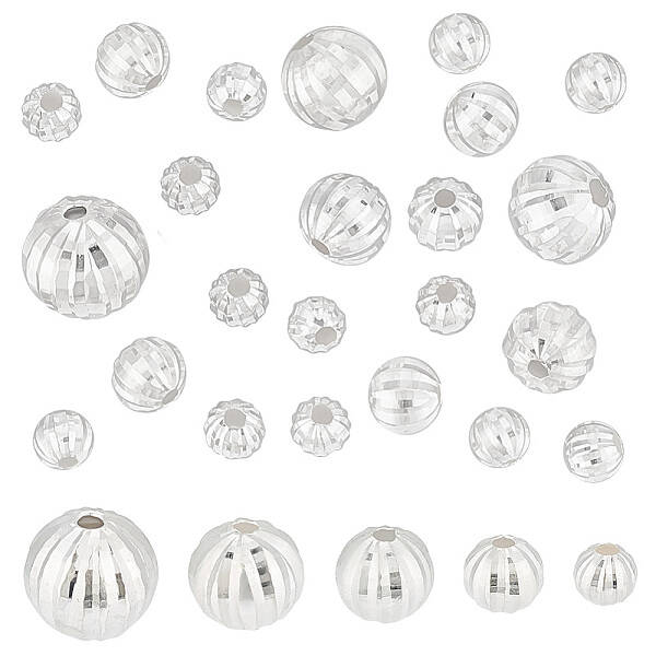 20Pcs 5 Style Fancy Cut Faceted Round 925 Sterling Silver Beads