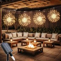 Solar Powered Outdoor Light, LED Flashing Starburst Ball Light, Outdoor Landscape Lights, Copper Wire Fairy Light for Patio, ...