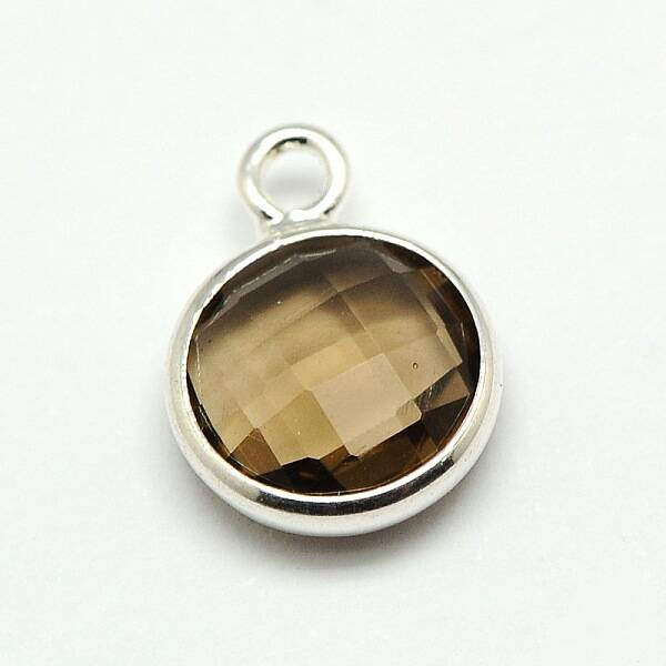 Silver Color Plated Brass Glass Flat Round Charms