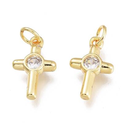 Brass Micro Pave Cubic Zirconia Tiny Cross Charms