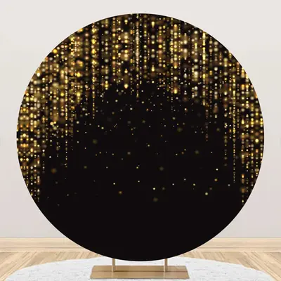Round Black Golden Stripes Glitter Birthday Backdrop - Aperturee
