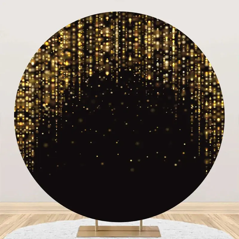 Round Black Golden Stripes Glitter Birthday Backdrop - Aperturee