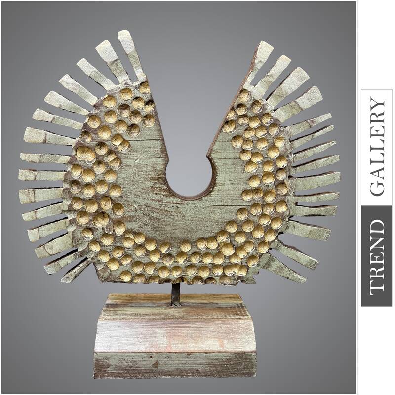 Creative Figurative Wood Sculpture Hand Carved Modern Sculpture Gold Wood Desktop Art for Home | PHEASANT 15.8"x15.8&quo...