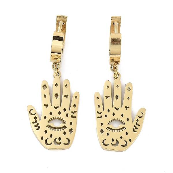 Left and Right Hollow Palm 304 Stainless Steel Dangle Earrings