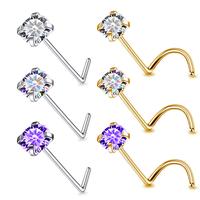 20G Nose Rings Titanium Nose Rings L&S shape Studs 3mm AAAAA Diamond (4 pcs)