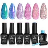 Beetles Glitter Gel Nail Polish 6 Colors Sparkle Pink Purple Blue Gel Polish Kit Chameleon Crushed Diamond Multifunction Soak...