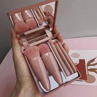 Portable Makeup Brush Set with Mirror Case, 5 Counts/set Mini Makeup Brushes for Foundation, Powder, Cosmetic Gift, Cosmetic ...