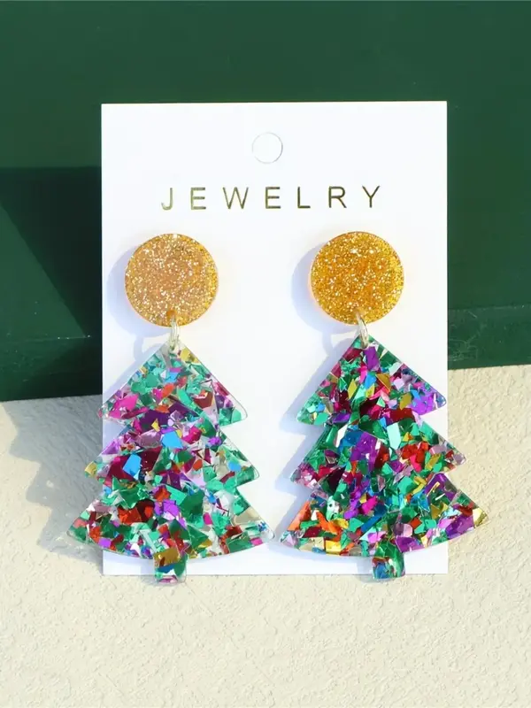 Cute Glitter Christmas Tree Design Dangle Earrings, 2024 New Style Fashionable Jewelry for Women, Trendy All-match & Exquisit...