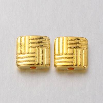 Tibetan Style Alloy Square Carved Stripes Beads