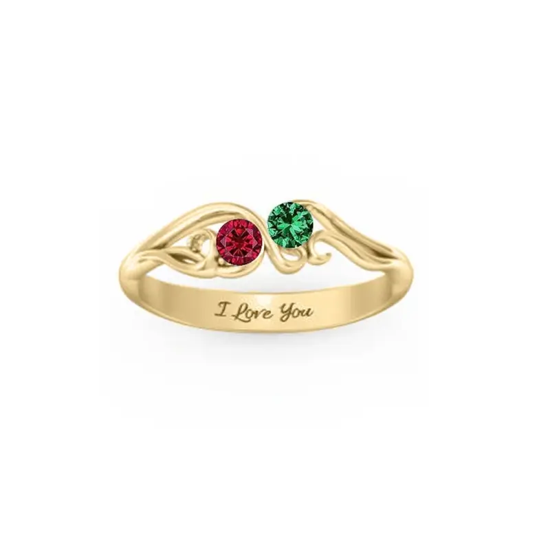 10K Gold Personalised Birthstone Engraving Ring For Women