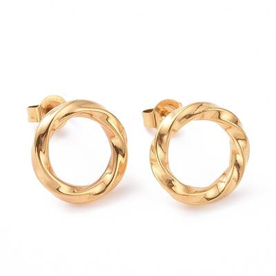 PVD Vacuum Plating 304 Stainless Steel Wave Ring Stud Earrings for Women