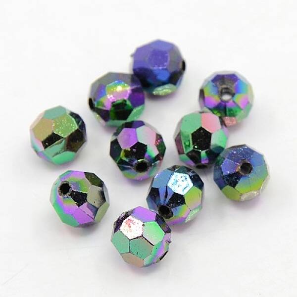 Plating Plastic Acrylic Faceted Round Beads