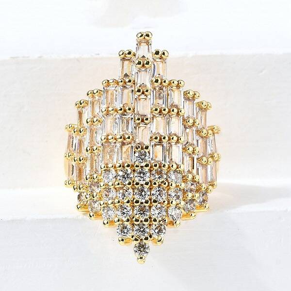 Brass Micro Pave Cubic Zirconia Adjustable Cuff Open Rings