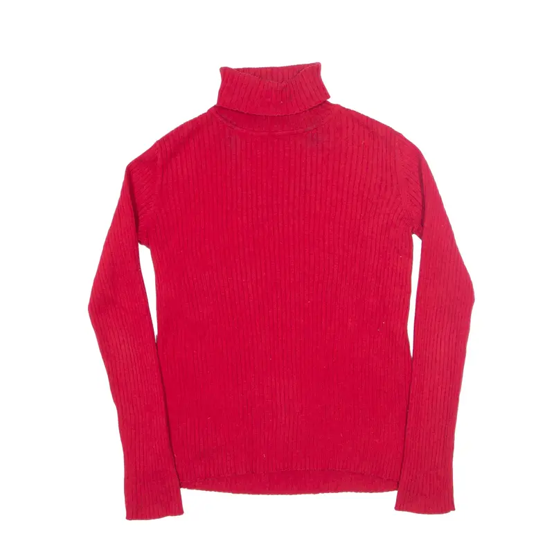 CRAZY HORSE Super Stretch Jumper Red 90s Tight Knit Roll Neck Womens S