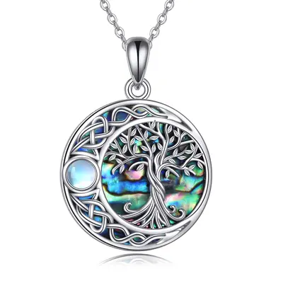 Sterling Silver Abalone Shellfish Tree Of Life & Celtic Knot Pendant Necklace
