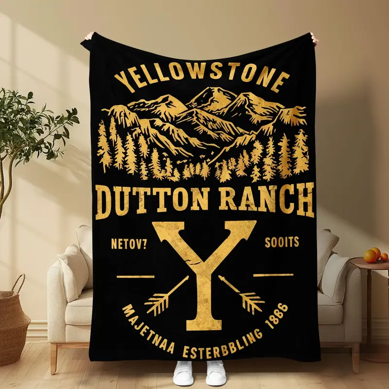 Yellowstone Theme Pattern Blanket, 1/2 Counts Soft Warm Throw Blanket, Air-conditioned Room Blanket, Warm Nap Blanket for Hom...