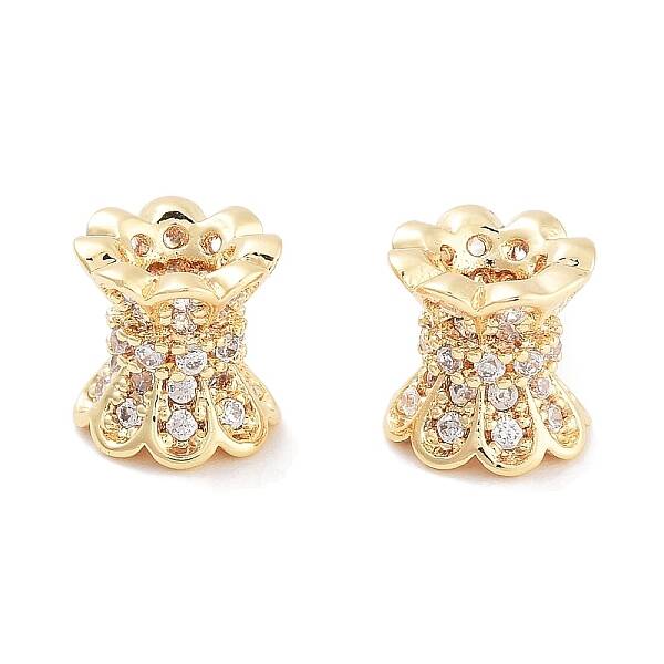 Brass Micro Pave Clear Cubic Zirconia Beads
