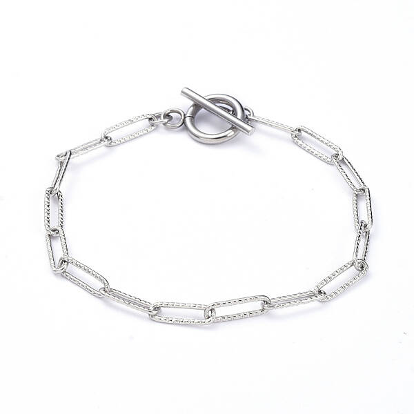 Tarnish Resistant 304 Stainless Steel Textured Paperclip Chain Bracelets