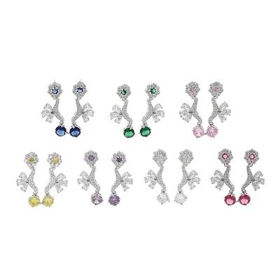 Brass Pave Cubic Zirconia Flower Stud Earrings for Women