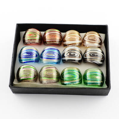 Handmade Gold Sand and Silver Foil Lampwork Wide Band Rings