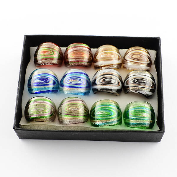 Handmade Gold Sand and Silver Foil Lampwork Wide Band Rings