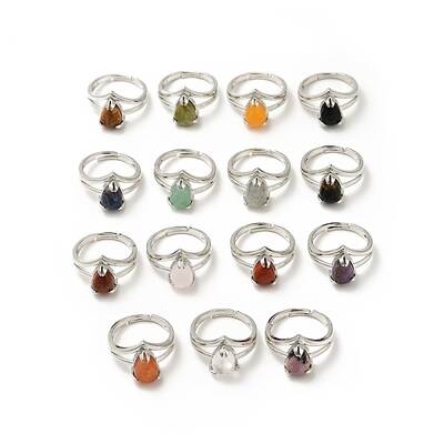 Gemstone Teardrop Adjustable Rings