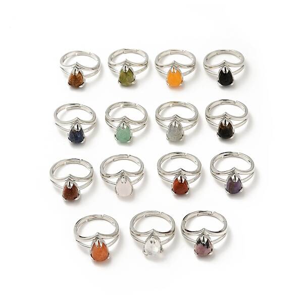 Gemstone Teardrop Adjustable Rings