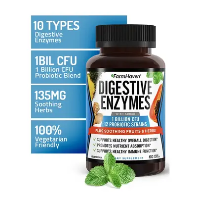 FarmHaven Digestive Enzymes with 18 Probiotics & Herbs | Papaya, Bromelain, Protease & More for Lactose Absorption & Better D...