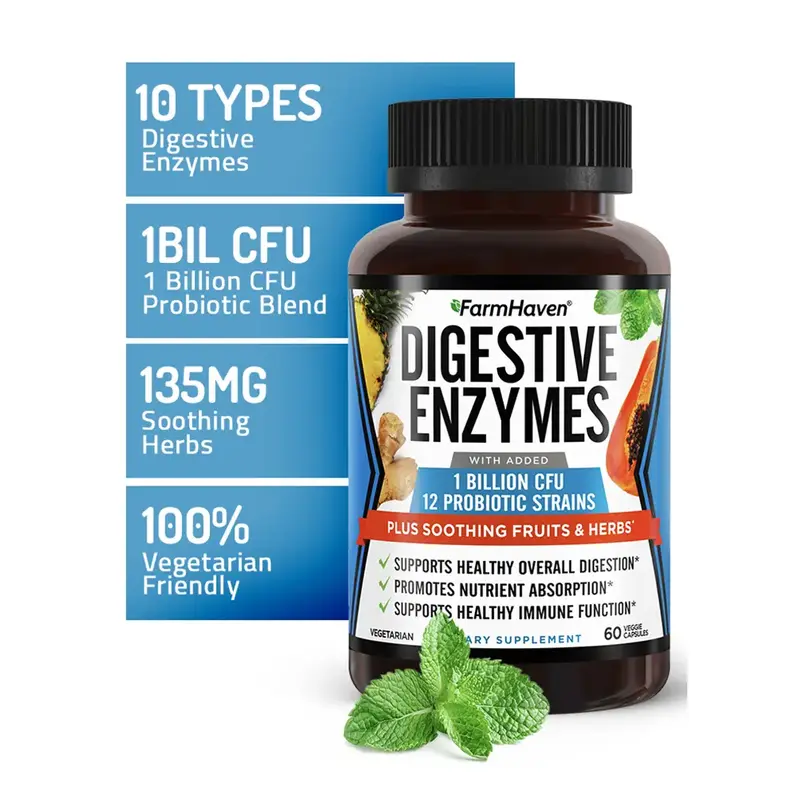 FarmHaven Digestive Enzymes with 18 Probiotics & Herbs | Papaya, Bromelain, Protease & More for Lactose Absorption & Better D...