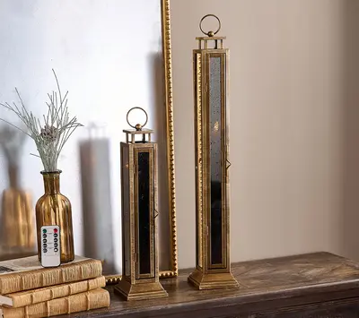 Home Reflections Flameless S/2 Mercury Glass Taper Lanterns