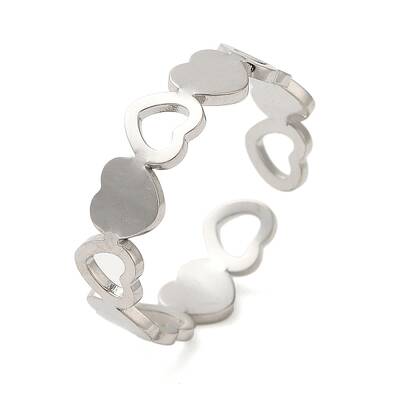 Non-Tarnish Hollow Heart 304 Stainless Steel Open Cuff Rings for Women