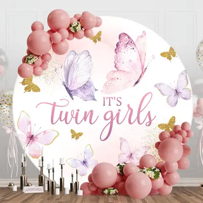 Round Butterfly Baby Shower Backdrop For Twin Girls