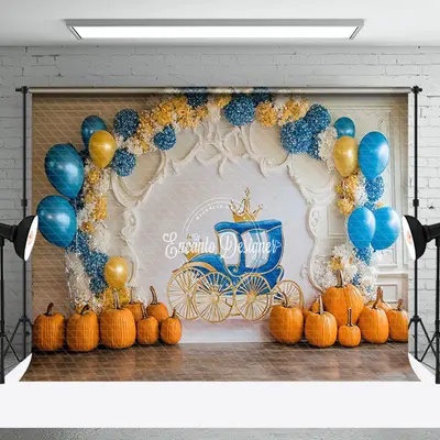Aperturee Pumpkins Balloons Carriage Cake Smash Photo Backdrop - Aperturee