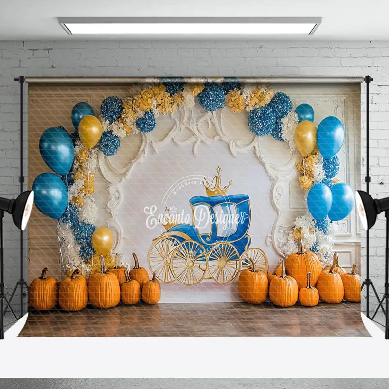 Aperturee Pumpkins Balloons Carriage Cake Smash Photo Backdrop - Aperturee