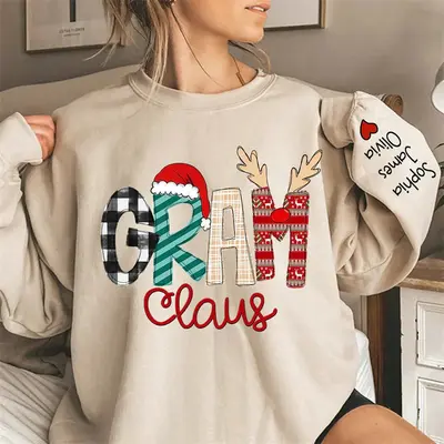 Santa Hat Elk Custom Grandma Christmas Sweatshirt - Aperturee