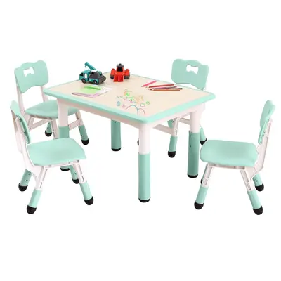 Garvee Kids Table and Chairs Set, Adjustable Height 4-Seat Desk for Ages 2-10, Arts & Crafts Study Table for Classrooms, Dayc...