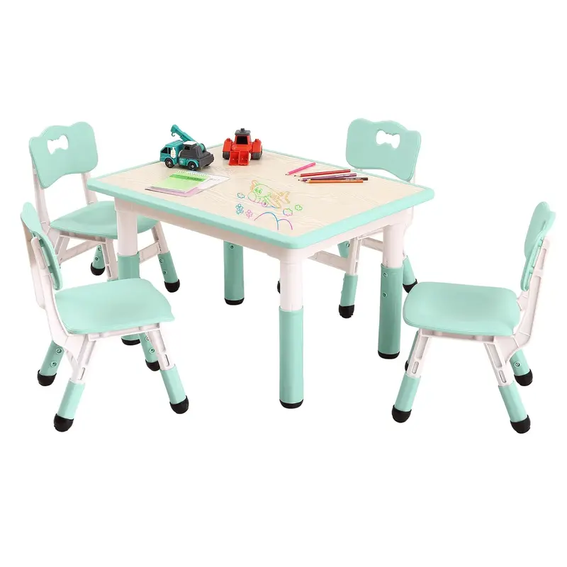 Garvee Kids Table and Chairs Set, Adjustable Height 4-Seat Desk for Ages 2-10, Arts & Crafts Study Table for Classrooms, Dayc...