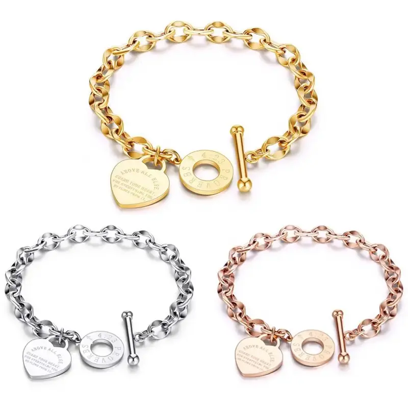 [Angela New Arrivals] Titanium Steel Women's Bracelet OT Clasp Love Stainless Steel Heart Shape Simple Fashion Bracelet