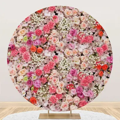 Romantic Colorful Floral Round Backdrop For Wedding - Aperturee