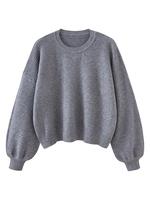 Women's Oversized Balloon Sleeve Crewneck Pullover Sweaters, Round Neck Drop Shoulder Long Sleeve Loose Knitting Jumper Top, ...