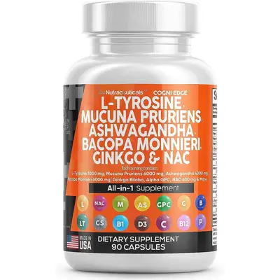 Clean Nutra Cogni Edge | L-Tyrosine Mucuna Pruriens Bacopa Monnieri Ashwagandha Focus Supplement with N-Acetyl Cysteine 600mg...