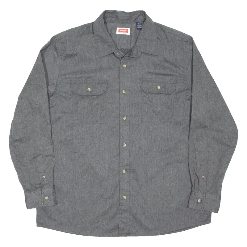 WRANGLER Mens Plain Shirt Grey Long Sleeve XL