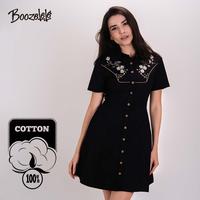 Boozelele VintageEmbroidery Flower And Raven Skull 100% Cotton Dress Sundress,Cosa Nuestra Tour Outfits