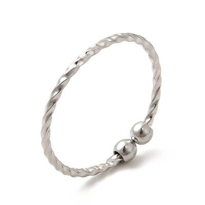 Non-Tarnish 304 Stainless Steel Beaded Open Cuff Ring for Women