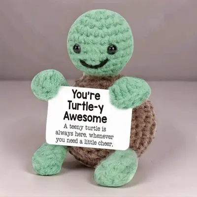 Cute Crochet Turtle Design Card Plush Toys, 1 Set Mini Funny Positive Turtle Gift, Croccheted Stuffed Animal, Handmade Croche...